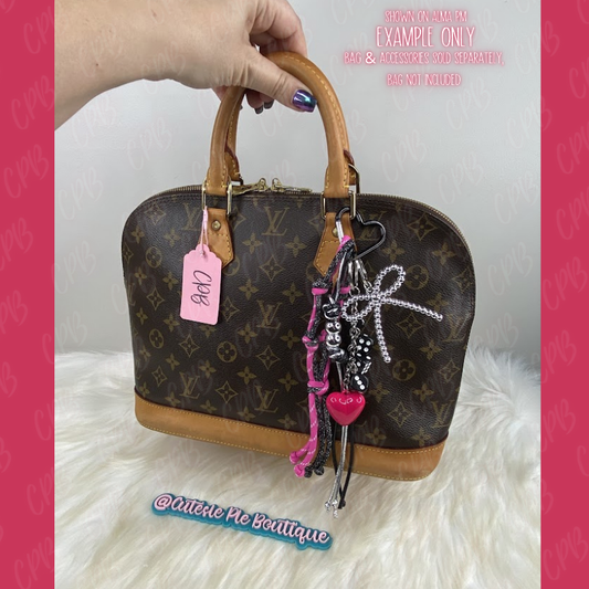 Bag Charm / Keychain - MULTI LAYER PINK / SILVER w/ Heart and Dice