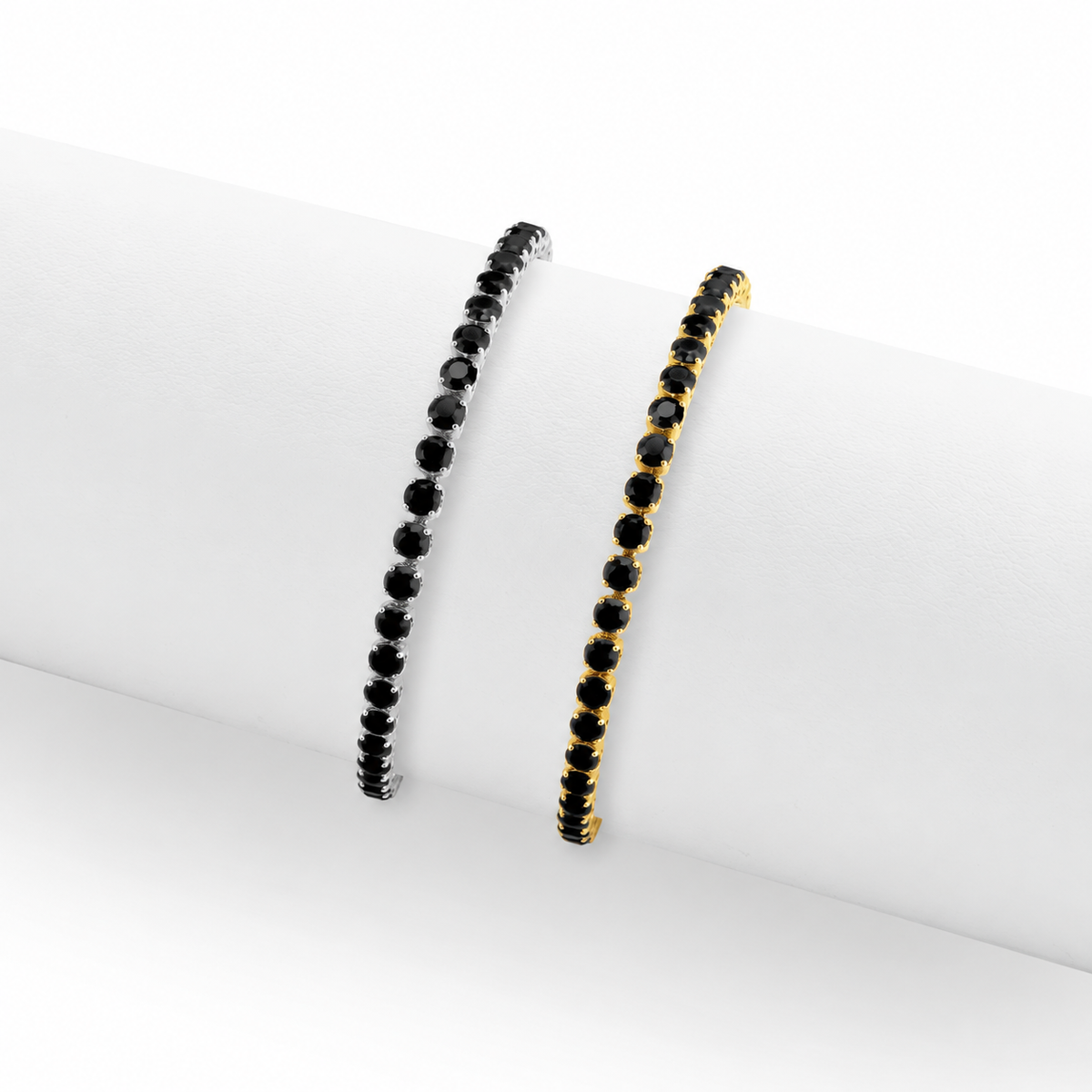 Round Tennis Bracelet 3MM | Black Rhinestone | 18K Gold PVD or Steel | 316L Stainless Steel