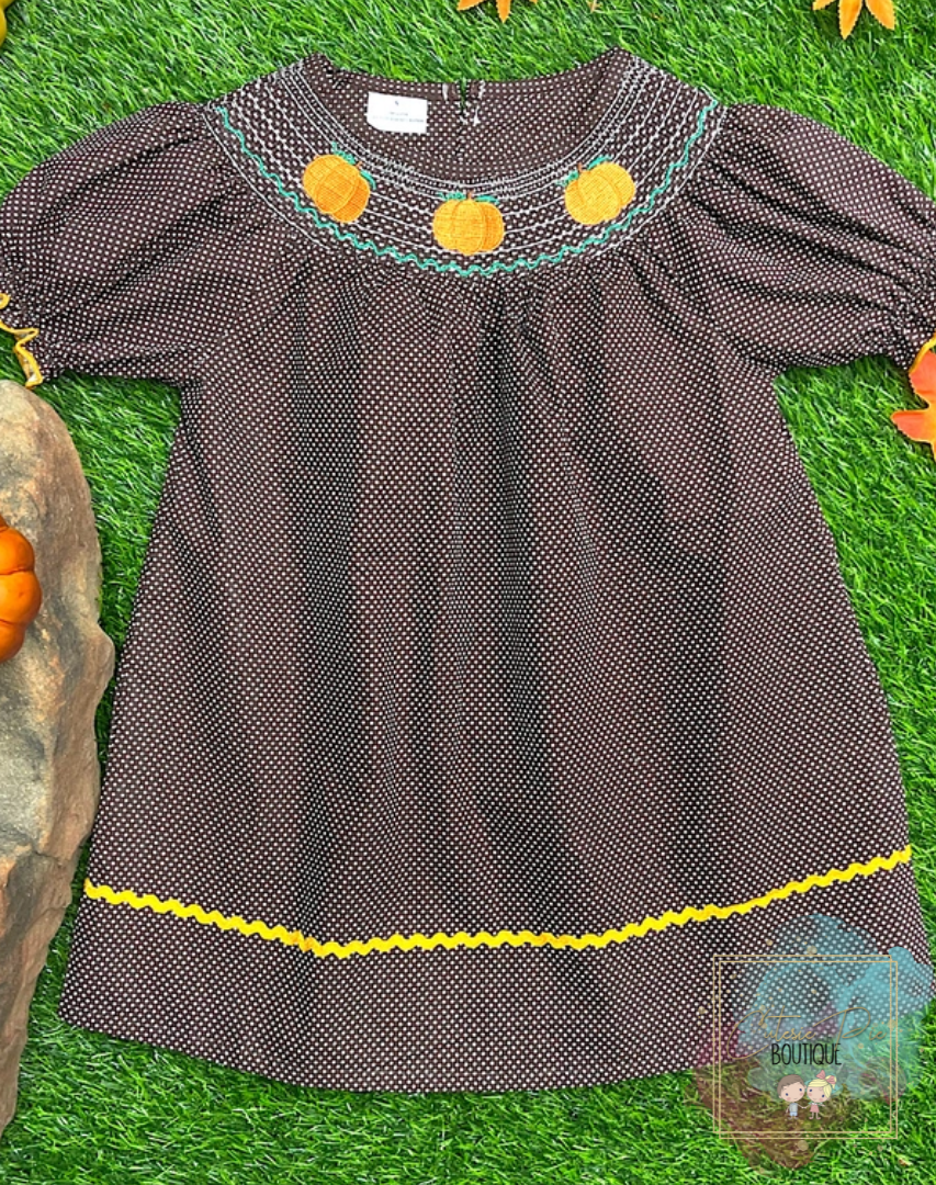 Pumpkin Smocked Dress - Fall / Thanksgiving