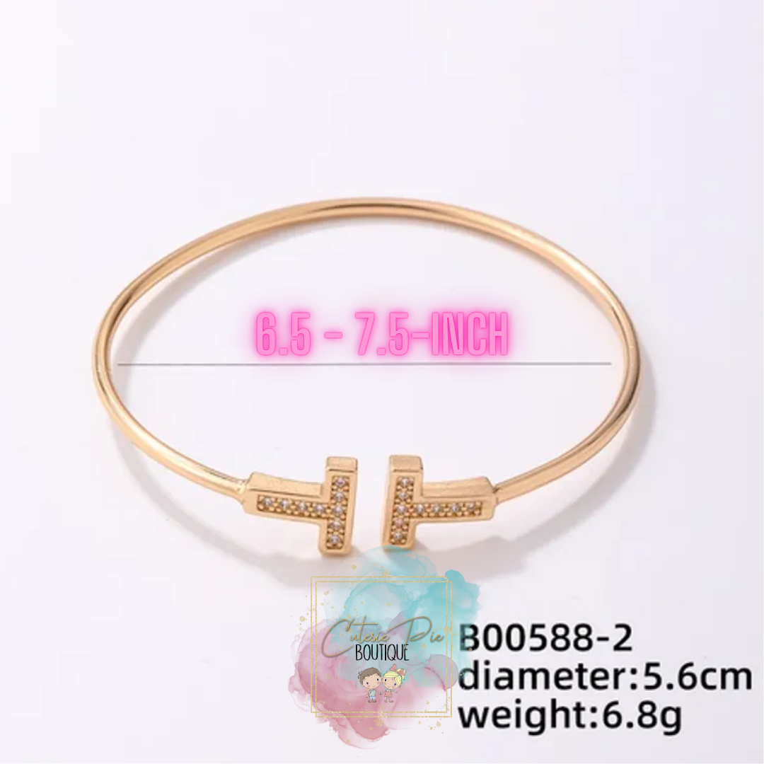 STAINLESS JEWELRY - Thin T Cuff / Bracelet w/ Zircon