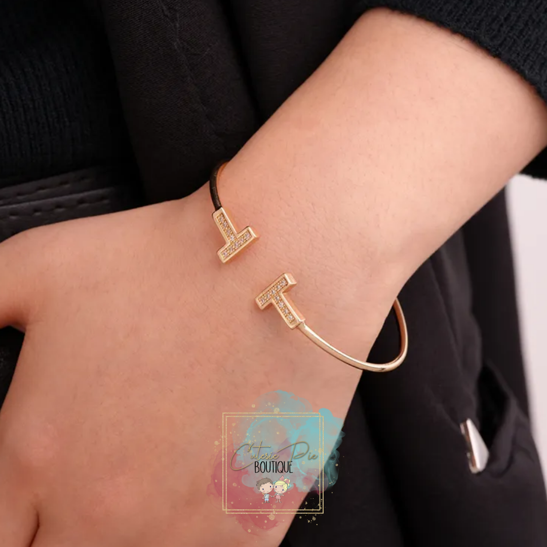 STAINLESS JEWELRY - Thin T Cuff / Bracelet w/ Zircon