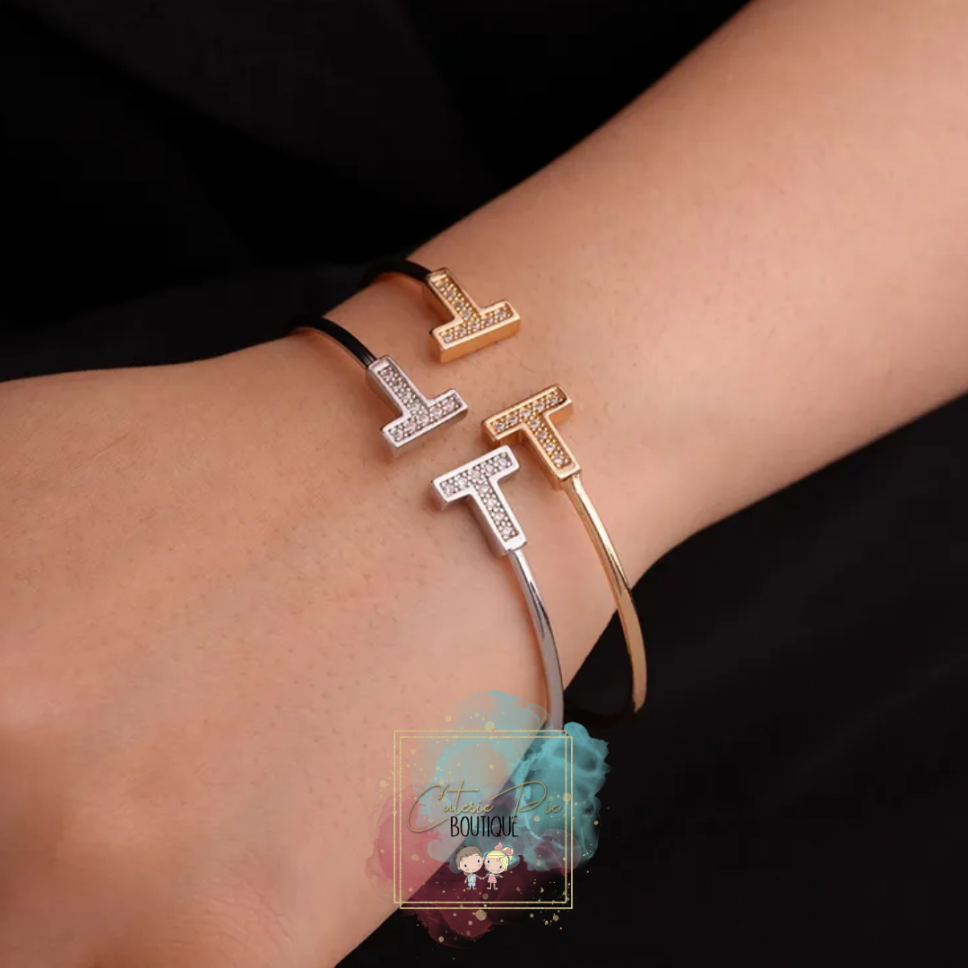 STAINLESS JEWELRY - Thin T Cuff / Bracelet w/ Zircon