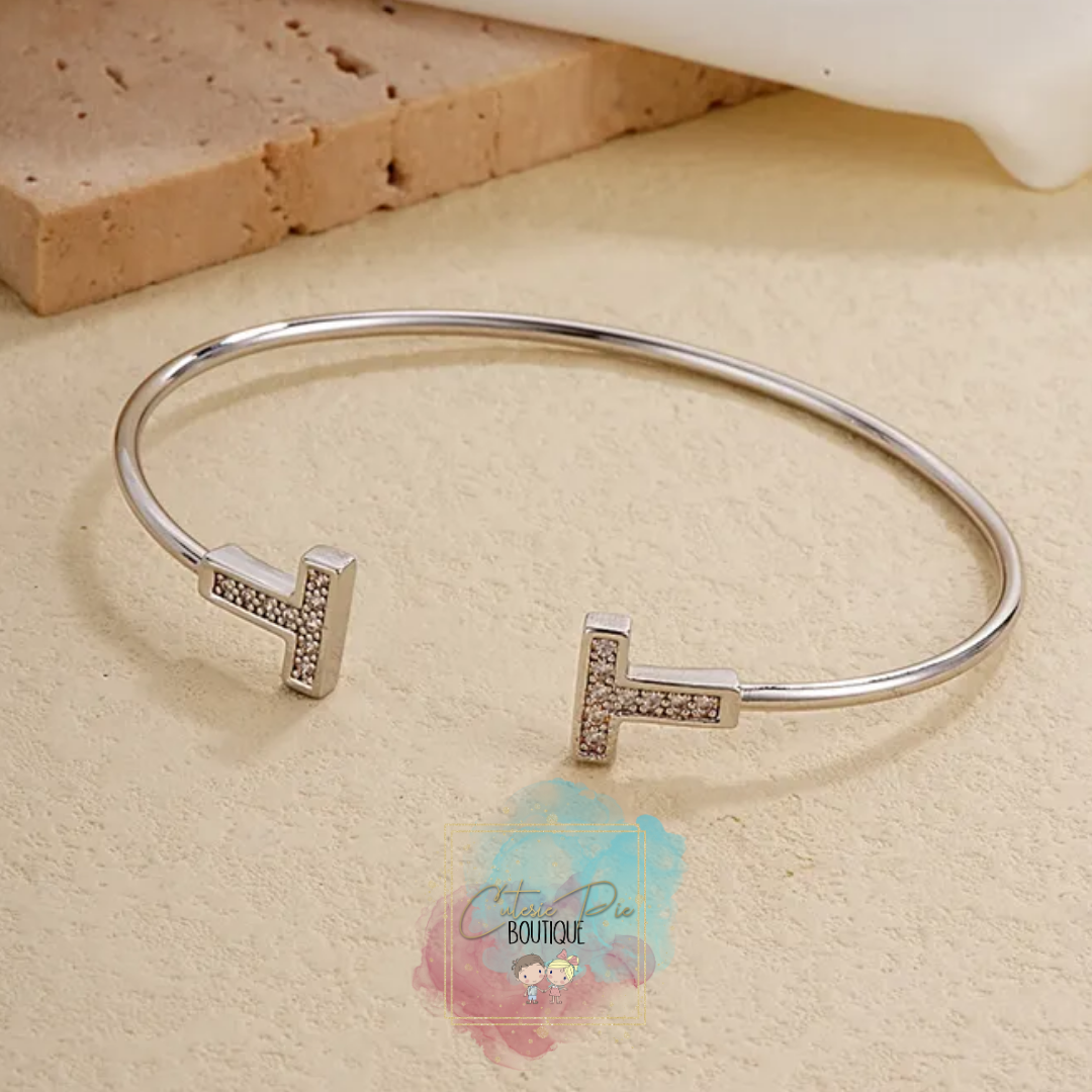 STAINLESS JEWELRY - Thin T Cuff / Bracelet w/ Zircon