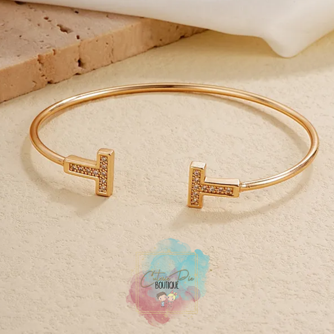 STAINLESS JEWELRY - Thin T Cuff / Bracelet w/ Zircon