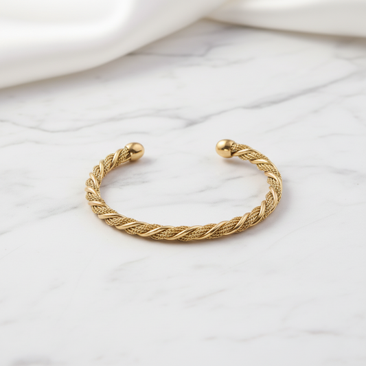 Twisted Cable Cuff Bracelet | 18K Gold PVD or Steel | 304 Stainless Steel