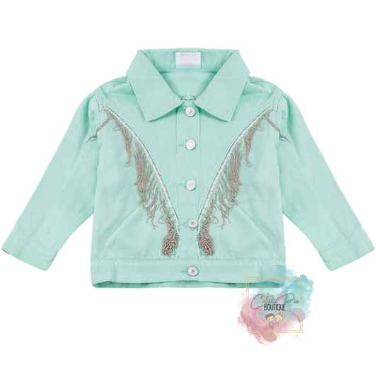 Denim Jacket with Tassel Fringe - Mint