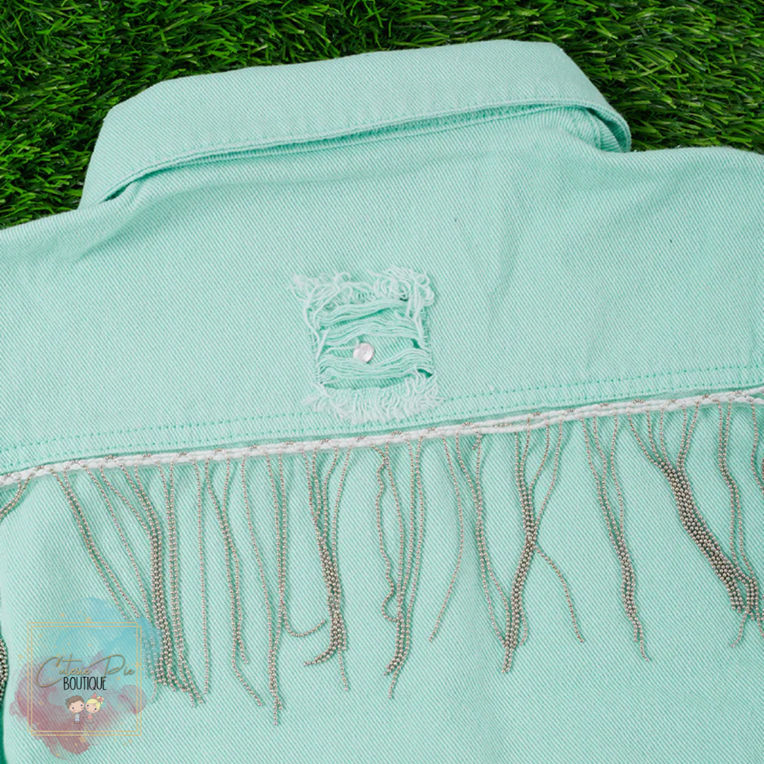 Denim Jacket with Tassel Fringe - Mint