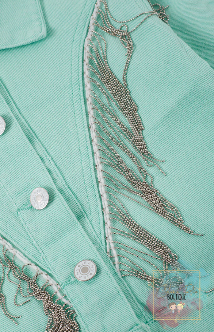 Denim Jacket with Tassel Fringe - Mint