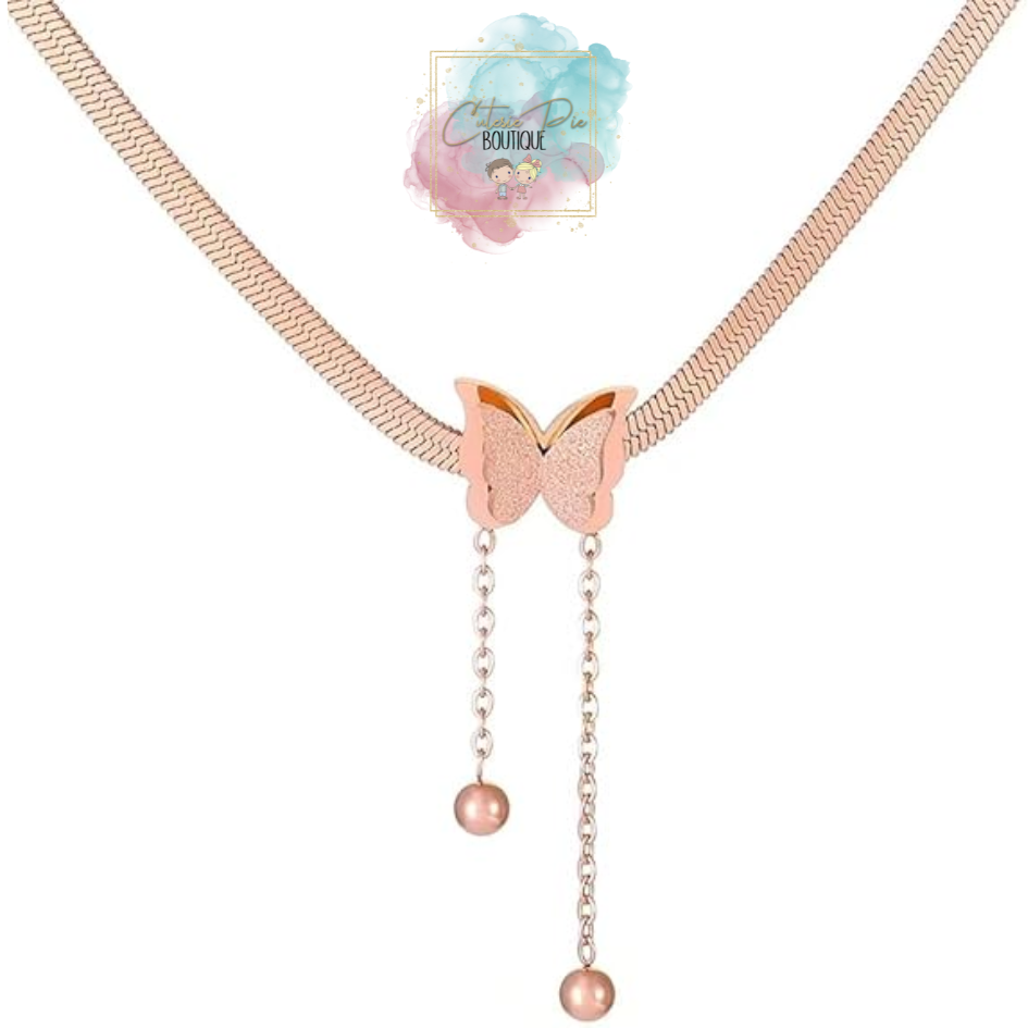 STAINLESS JEWELRY - Butterfly Necklace in Rose Gold