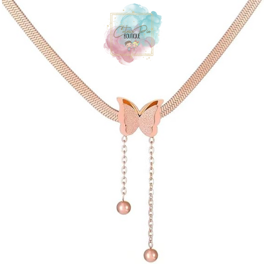 STAINLESS JEWELRY - Butterfly Necklace in Rose Gold
