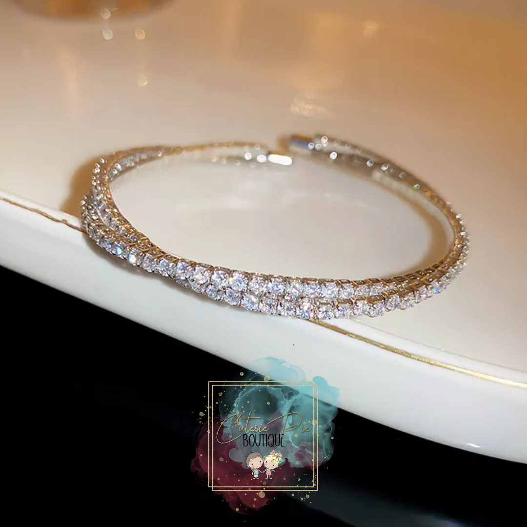 STAINLESS JEWELRY - Double Bling Cuff / Bracelet - Titanium Steel Plated w/ Zircon