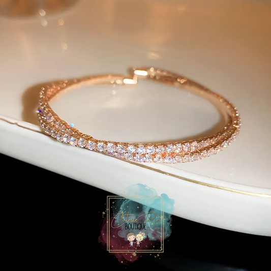 STAINLESS JEWELRY - Double Bling Cuff / Bracelet - Titanium Steel Plated w/ Zircon