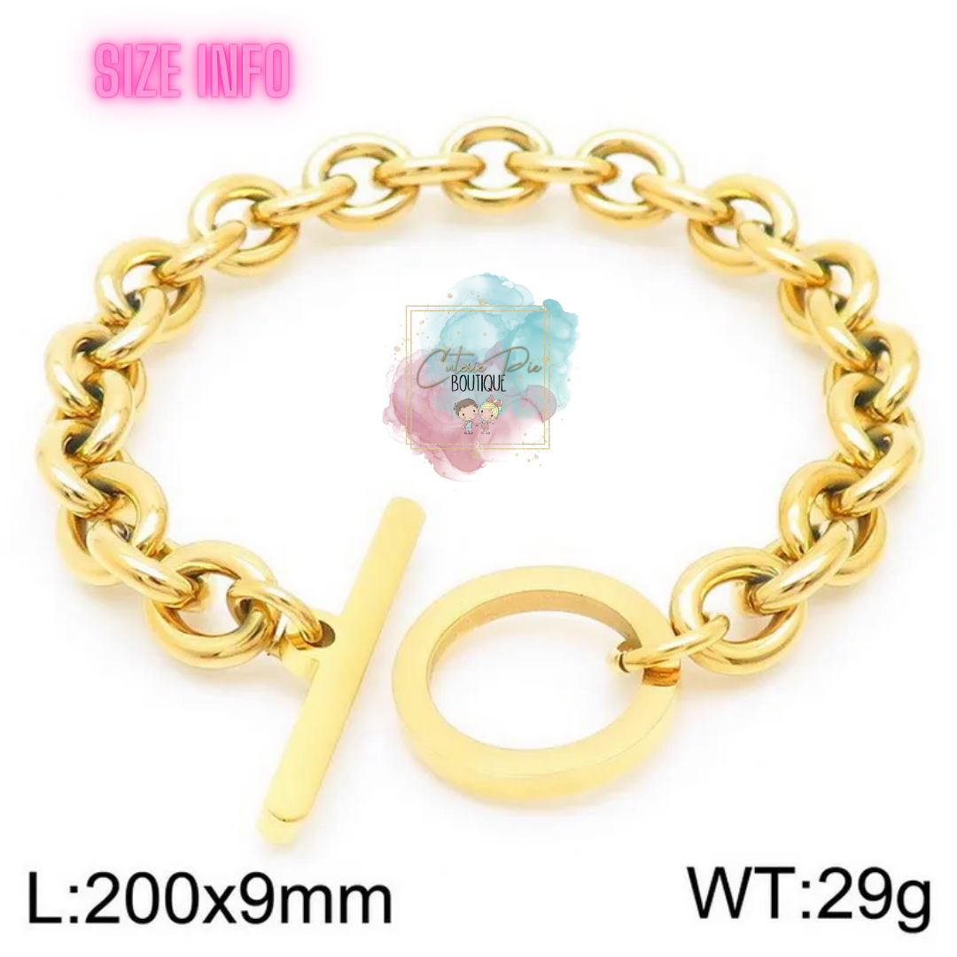 STAINLESS JEWELRY - Toggle Round Link Necklace, Bracelet or SET - Titanium Steel Plated