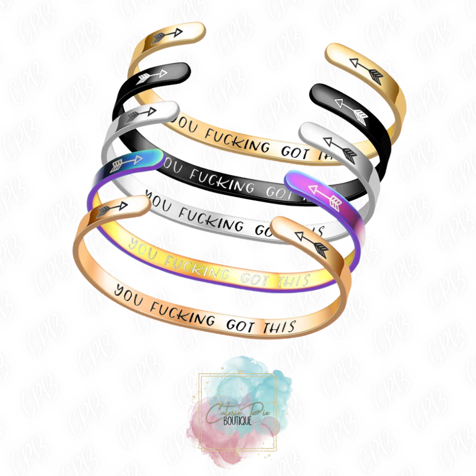 STAINLESS STEEL - MOTIVATIONAL SAYING CUFF BRACELET