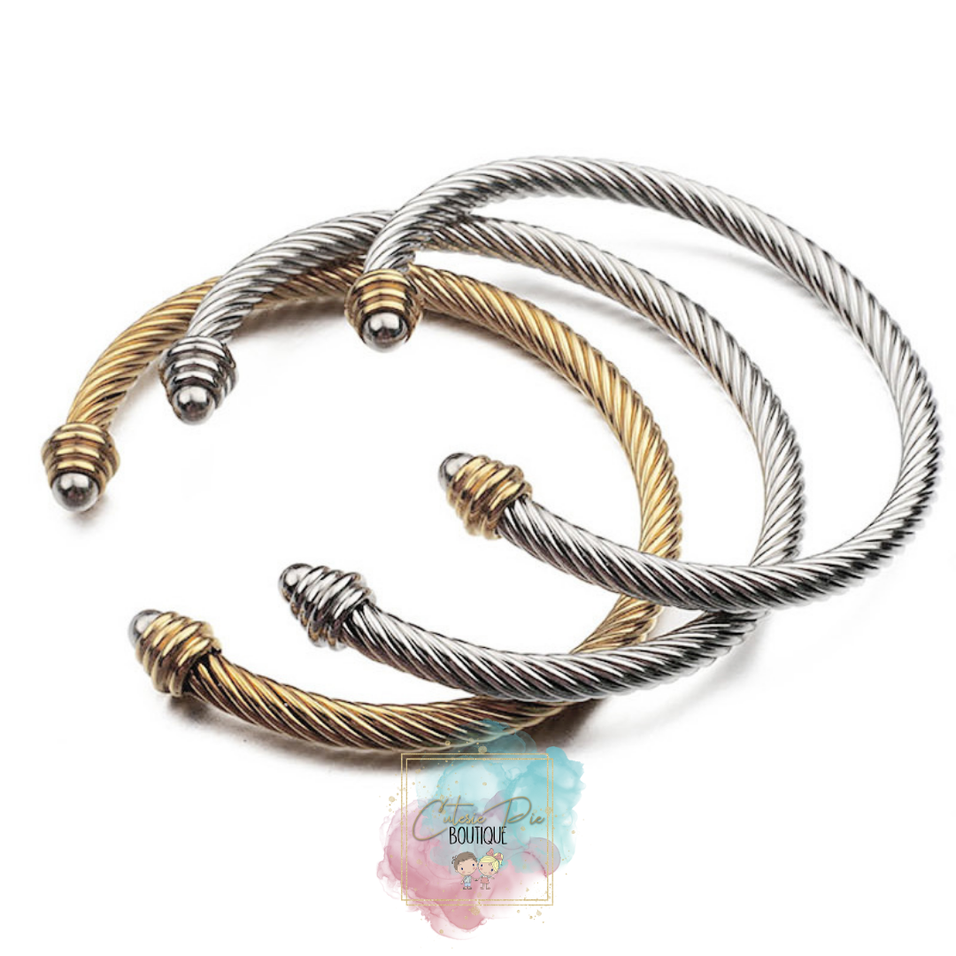 Twisted Cable Cuff Bracelet | 18K Gold PVD or Steel | 316L Stainless Steel