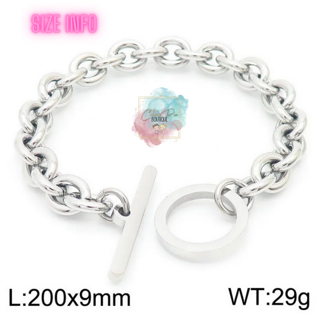 STAINLESS JEWELRY - Toggle Round Link Necklace, Bracelet or SET - Titanium Steel Plated