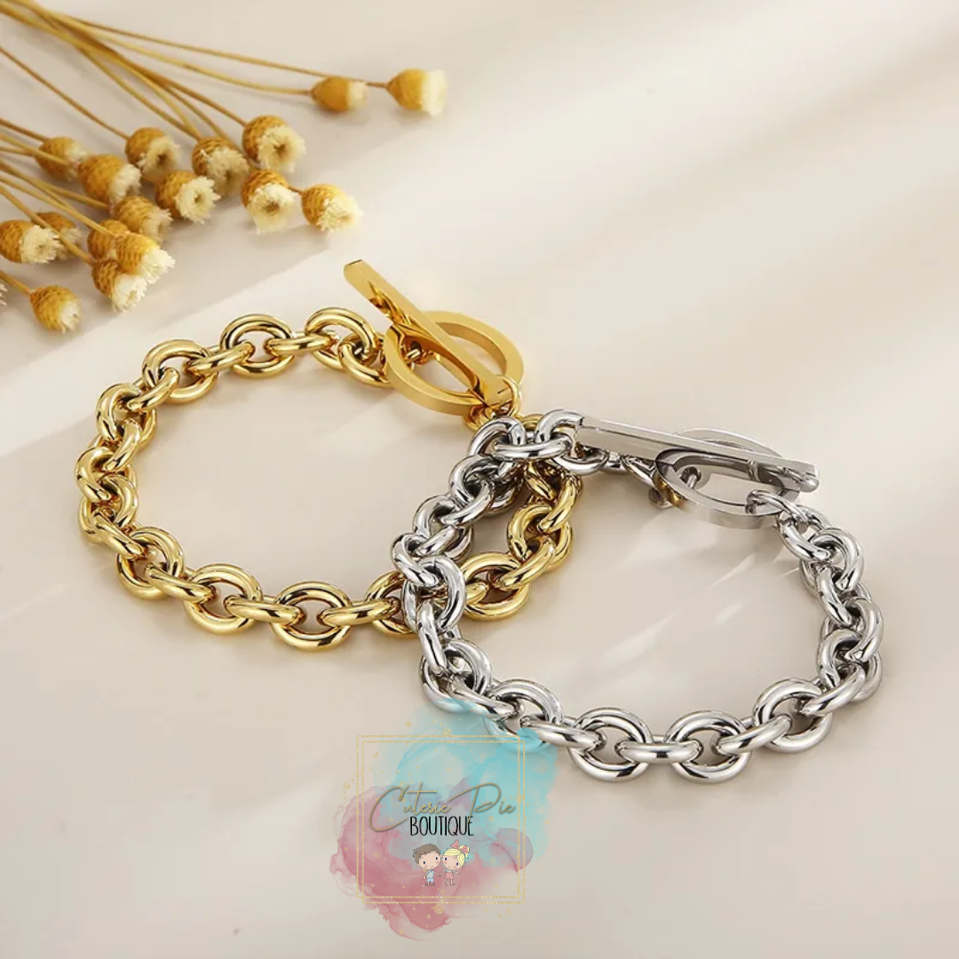 STAINLESS JEWELRY - Toggle Round Link Necklace, Bracelet or SET - Titanium Steel Plated