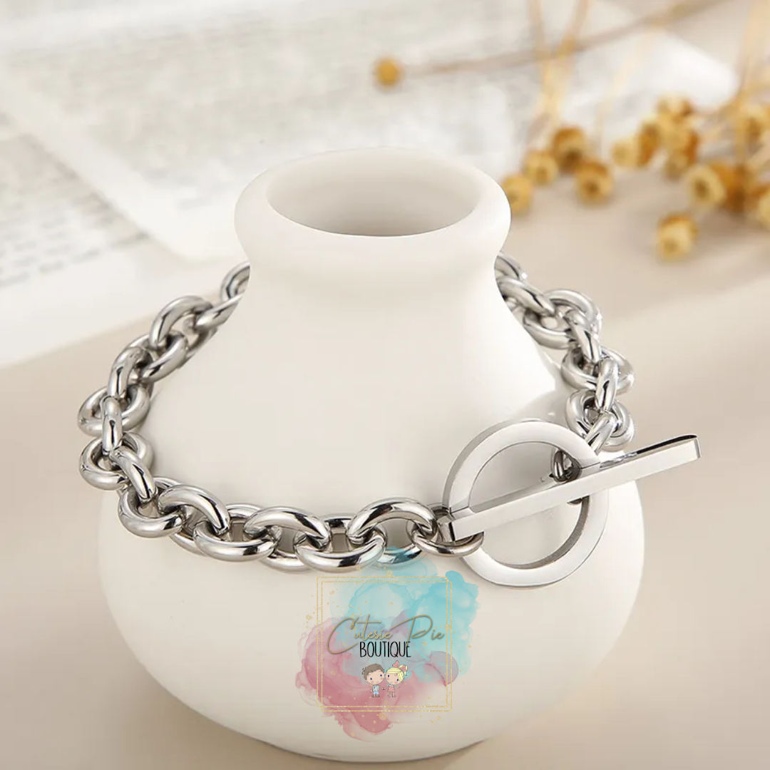 STAINLESS JEWELRY - Toggle Round Link Necklace, Bracelet or SET - Titanium Steel Plated