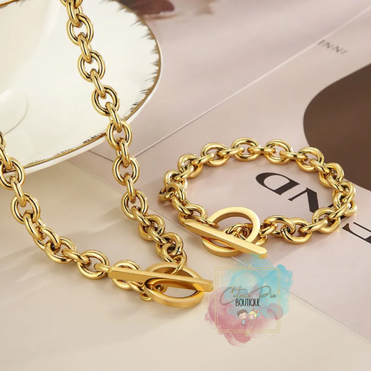 STAINLESS JEWELRY - Toggle Round Link Necklace, Bracelet or SET - Titanium Steel Plated