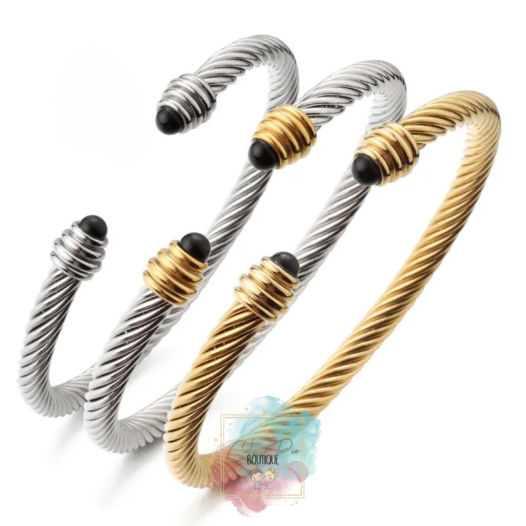 Twisted Cable Cuff Bracelet | 18K Gold PVD or Steel | 316L Stainless Steel