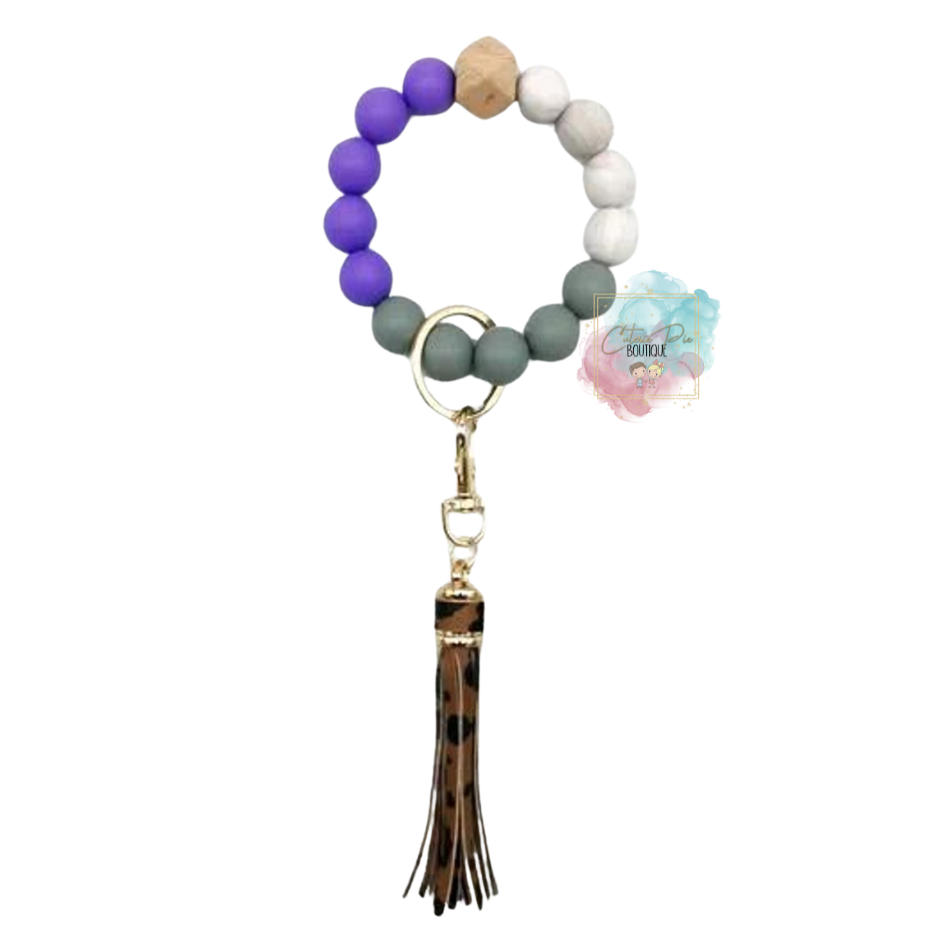 Silicone Bead Bracelet Keychain with Tassel | Bag Charm & Keychain Accessory