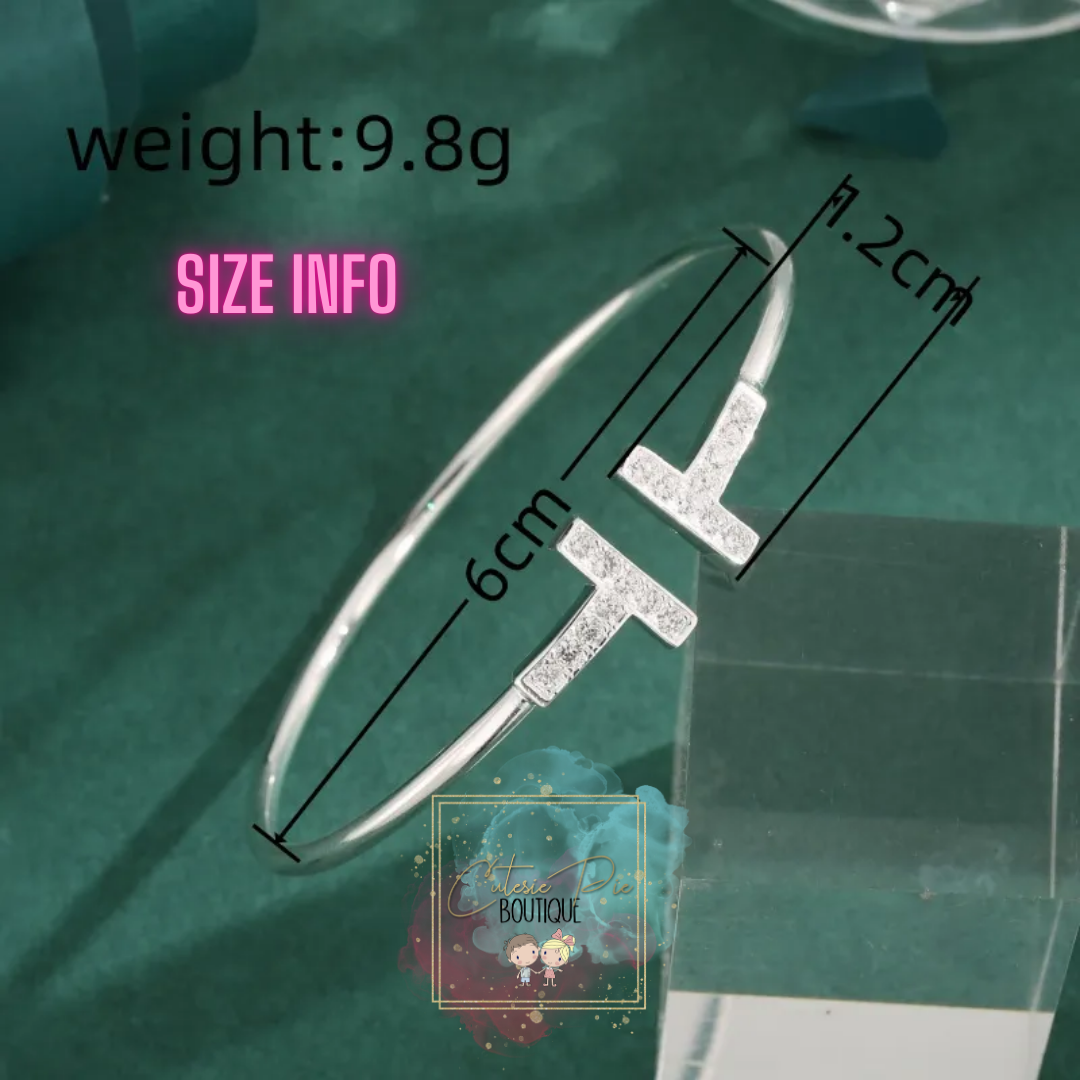 STAINLESS JEWELRY - T Bracelet - 18K Plated w/ Zircon stones