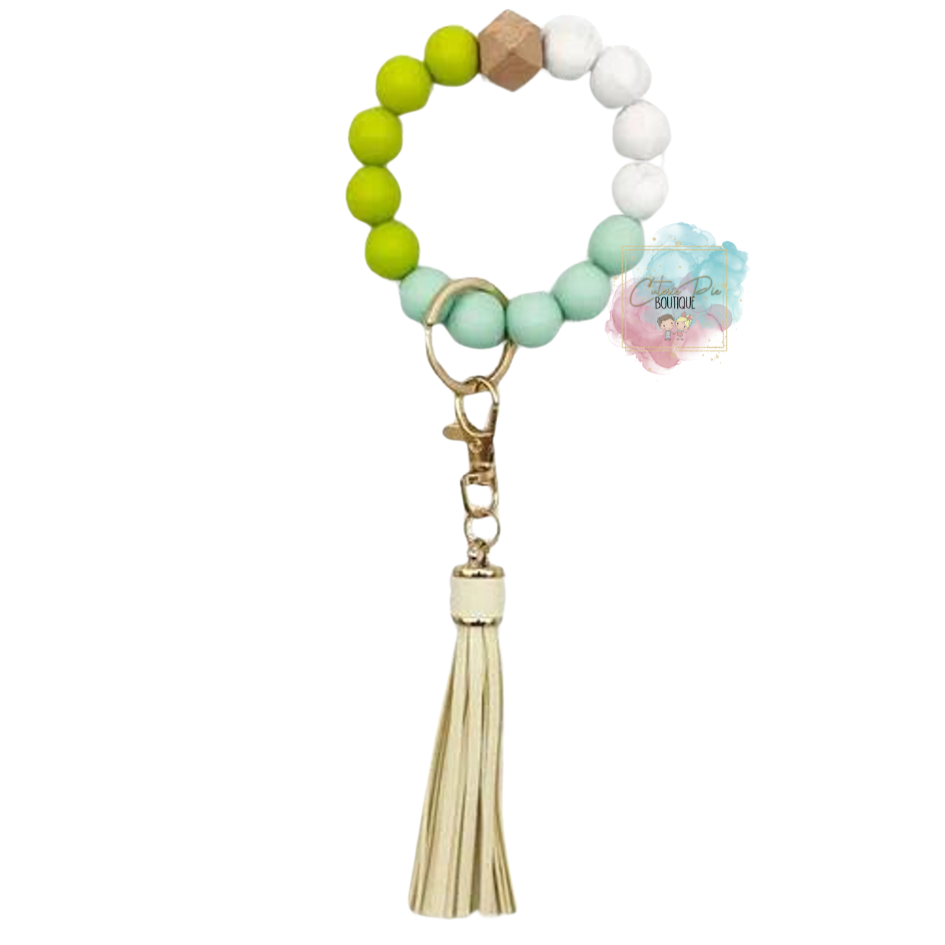 Silicone Bead Bracelet Keychain with Tassel | Bag Charm & Keychain Accessory