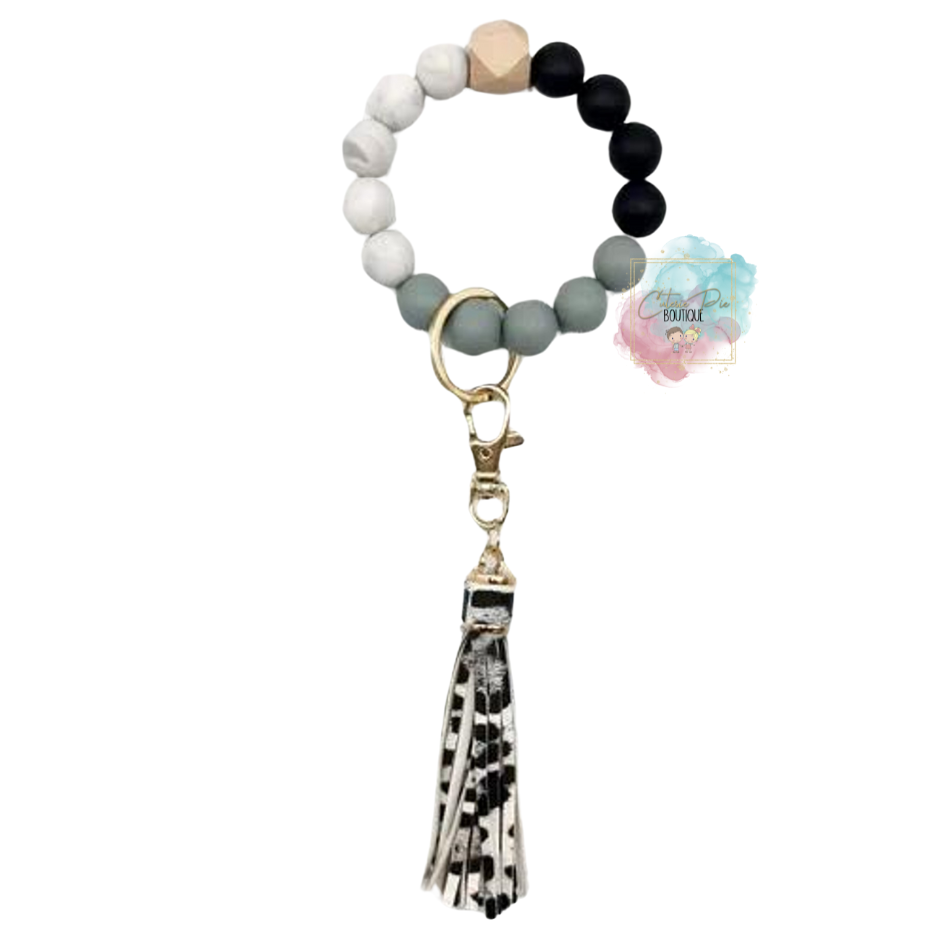 Silicone Bead Bracelet Keychain with Tassel | Bag Charm & Keychain Accessory
