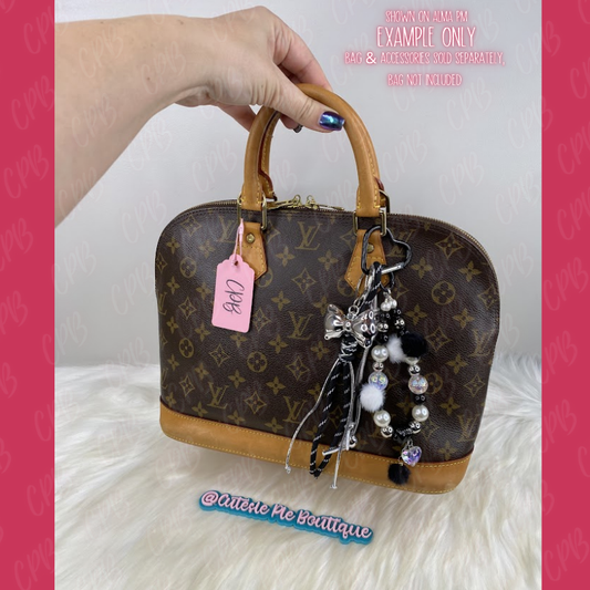 Bag Charm / Keychain - MULTI LAYER BLACK / SILVER w/ Bow