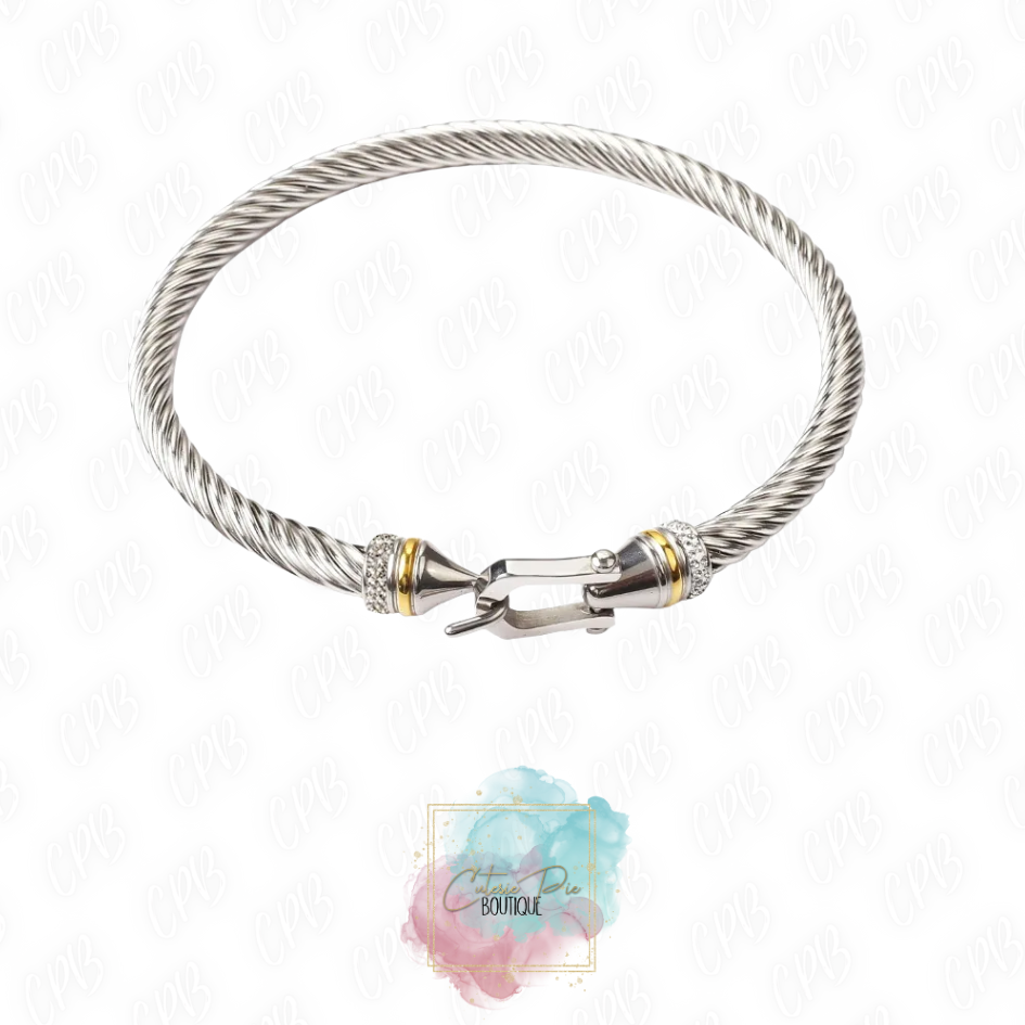 CZ Cable Lock Bracelet | Gold or Steel | 304 Stainless Steel