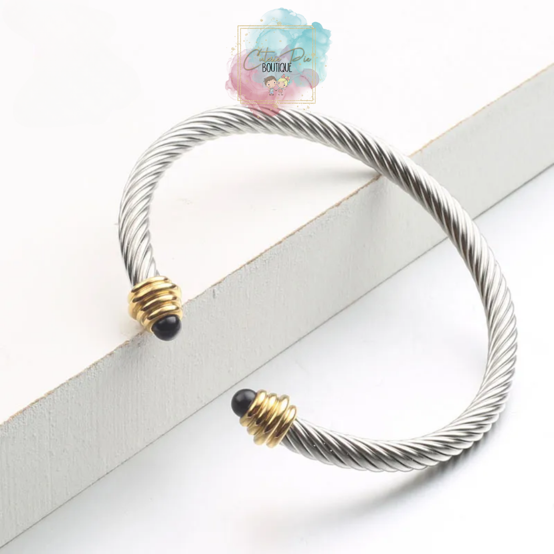 STAINLESS JEWELRY - Cable Twist Cuff Bracelet - Titanium Steel Plated