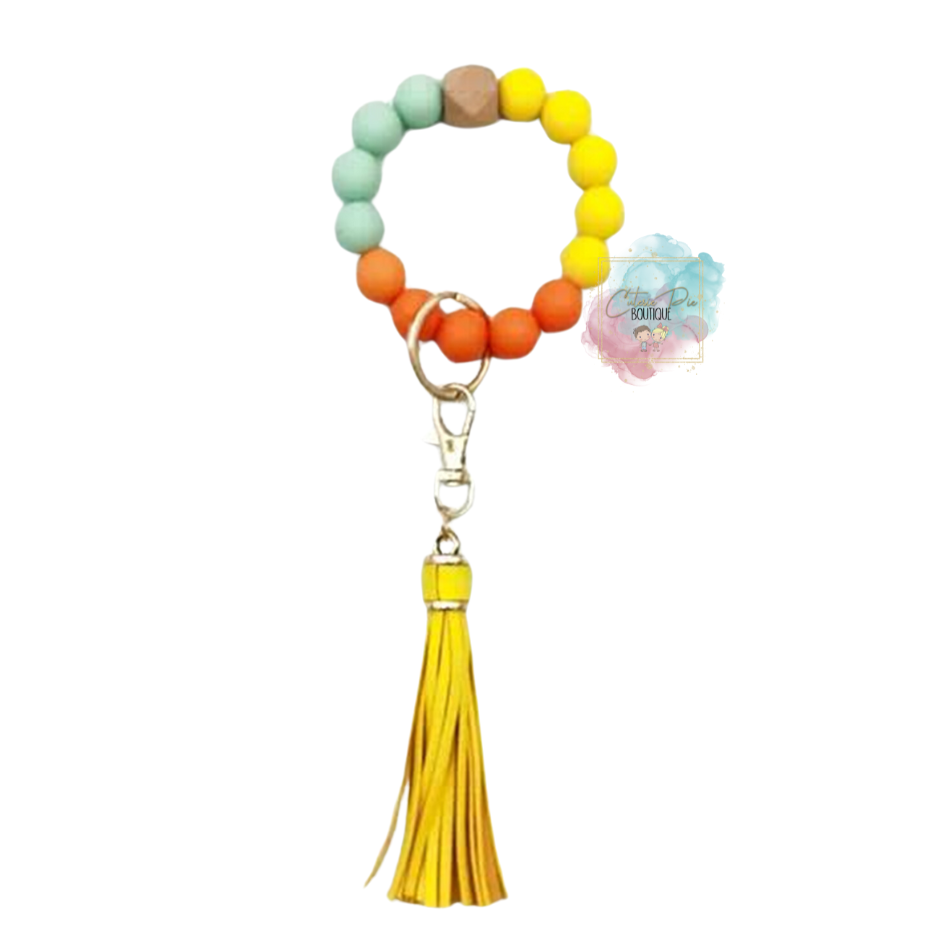 Silicone Bead Bracelet Keychain with Tassel | Bag Charm & Keychain Accessory