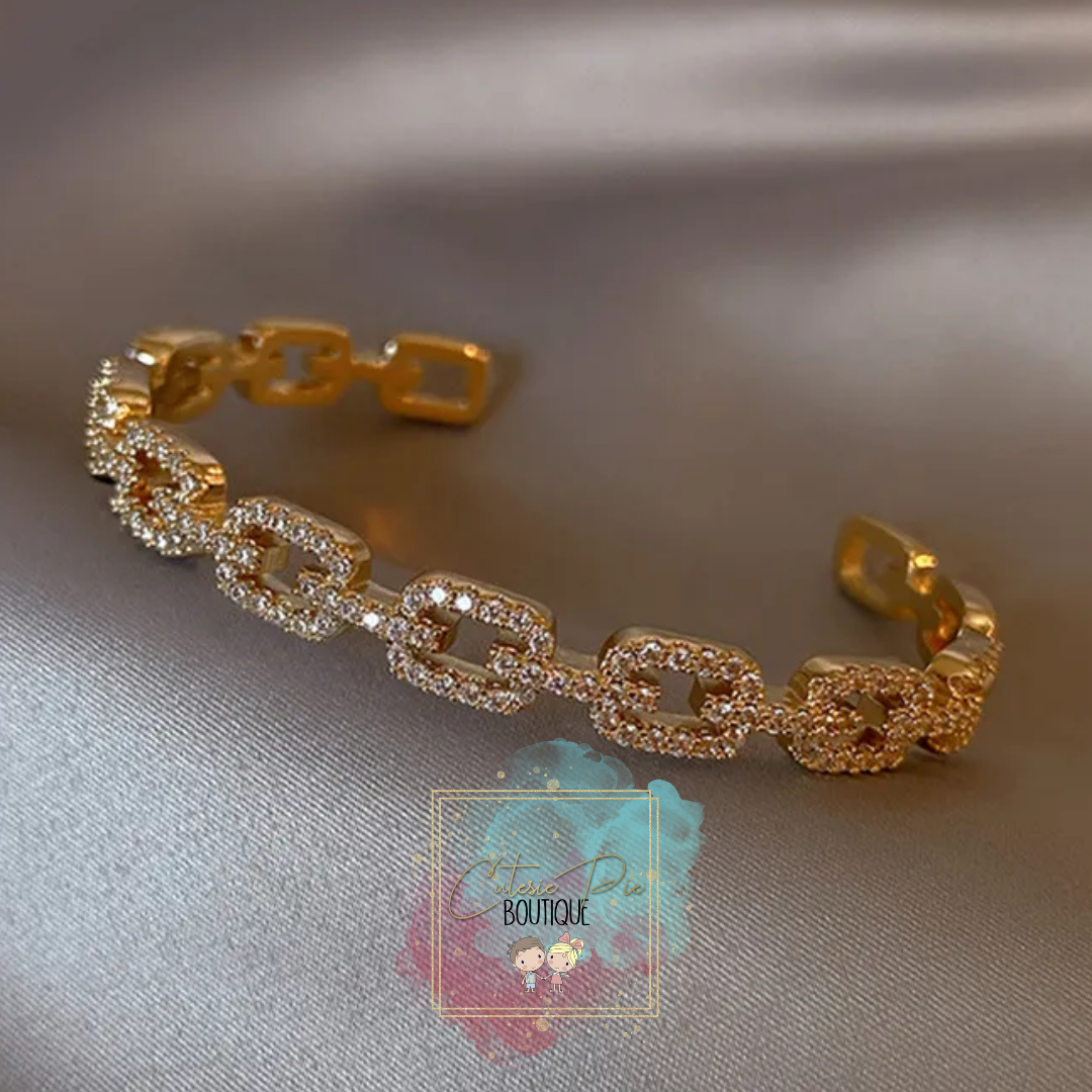 STAINLESS JEWELRY - Bling Link Cuff / Bracelet - Titanium Steel Plated w/ Zircon