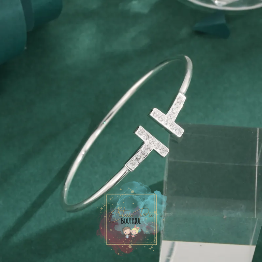 STAINLESS JEWELRY - T Bracelet - 18K Plated w/ Zircon stones