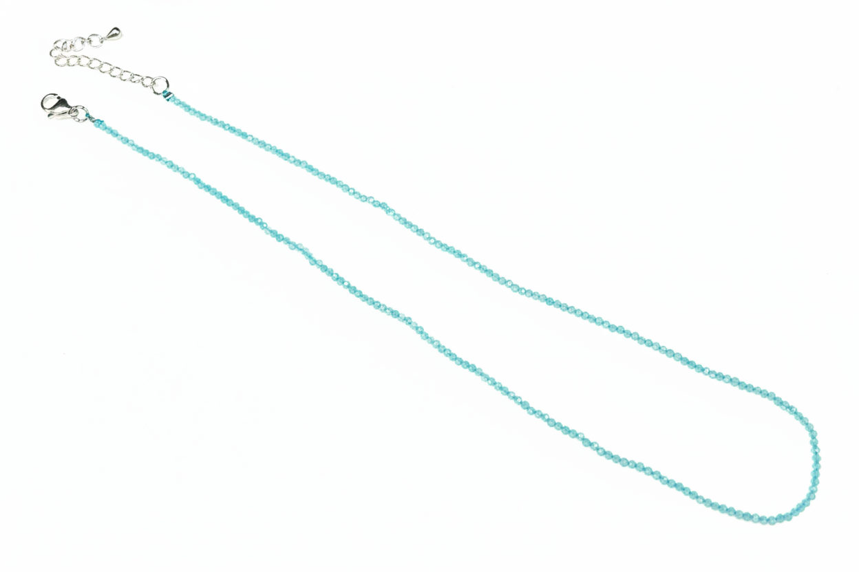 Natural Amazonite Necklace | 2mm Faceted Crystal Beads | Stainless Steel