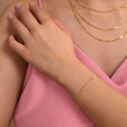 Alternating Paperclip Link Bracelet | 2.1MM | 18K Gold-Filled