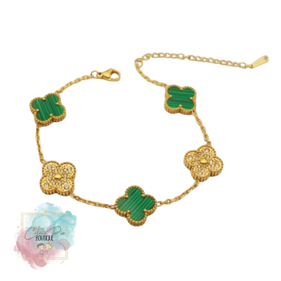 STAINLESS JEWELRY - Clover Bracelet with BLING - Alternating Pave