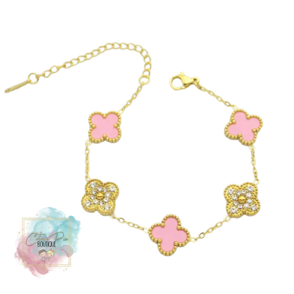 STAINLESS JEWELRY - Clover Bracelet with BLING - Alternating Pave