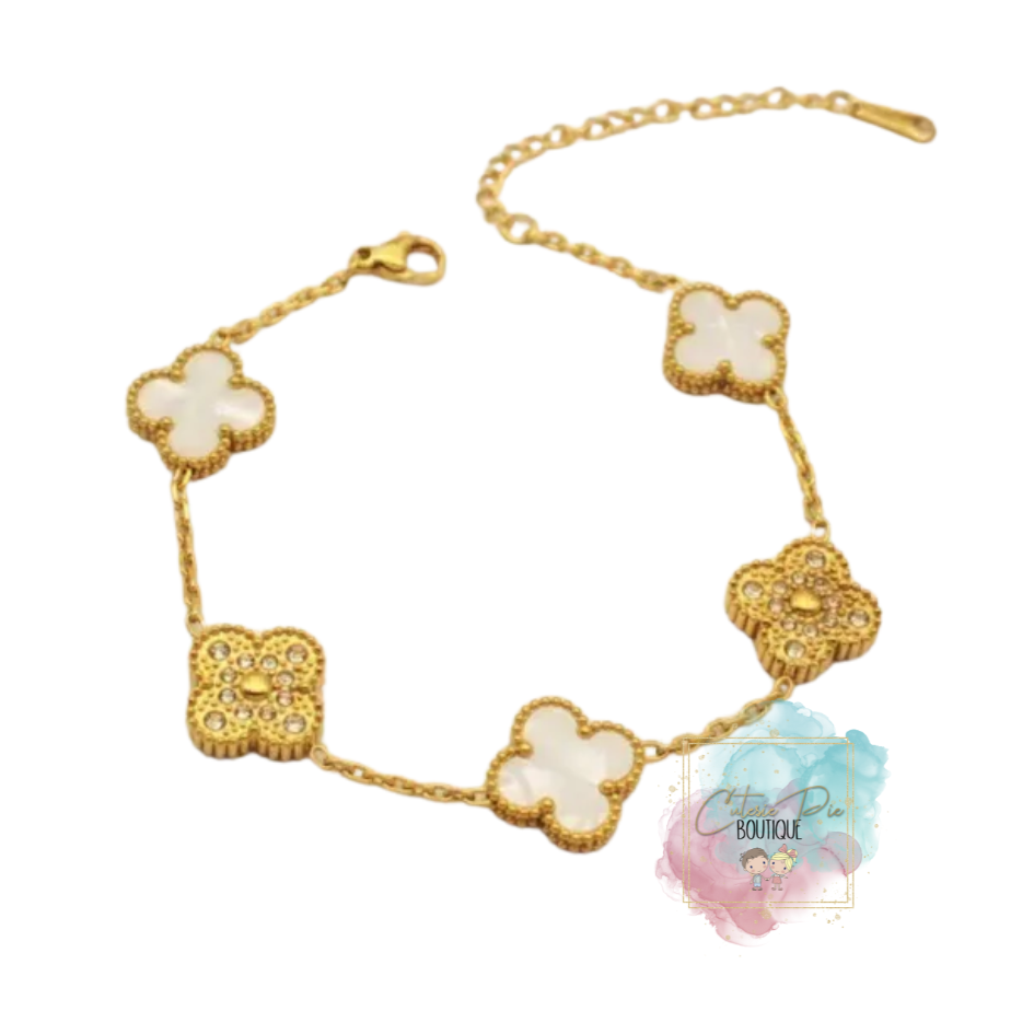 STAINLESS JEWELRY - Clover Bracelet with BLING - Alternating Pave