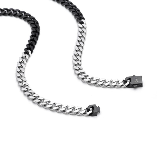 Premium Stainless Steel | 8MM Cuban Link Necklace | Black & Steel Two-Tone