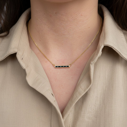 GOLD FILLED - NECKLACE - CZ BAR BLACK