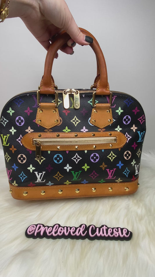 Takashi Murakami Vintage - Alma PM in Multicolor Black / LV Pre-Loved Handbag