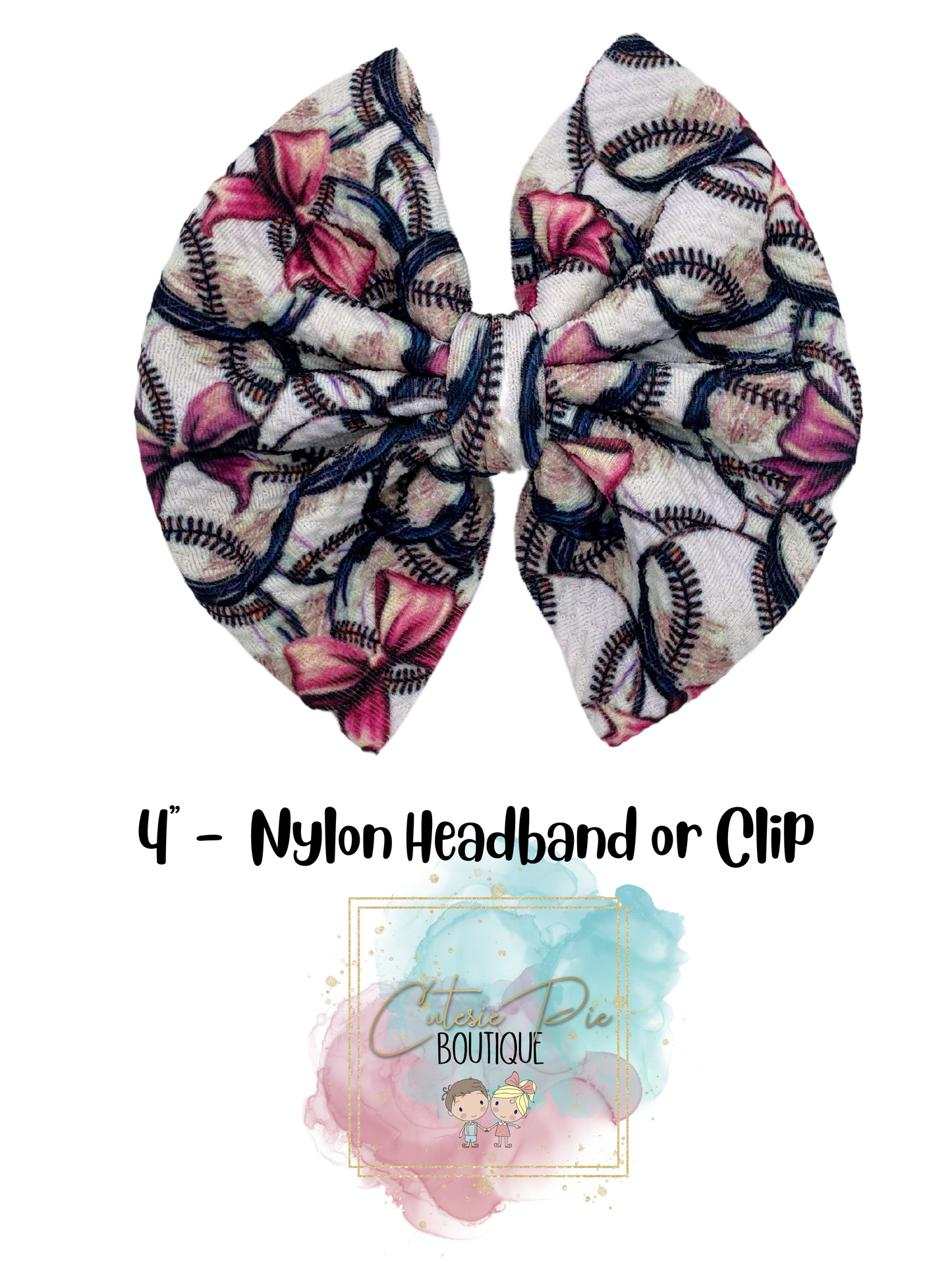 4" Cutesie Fabric Hair Bow - BASEBALL