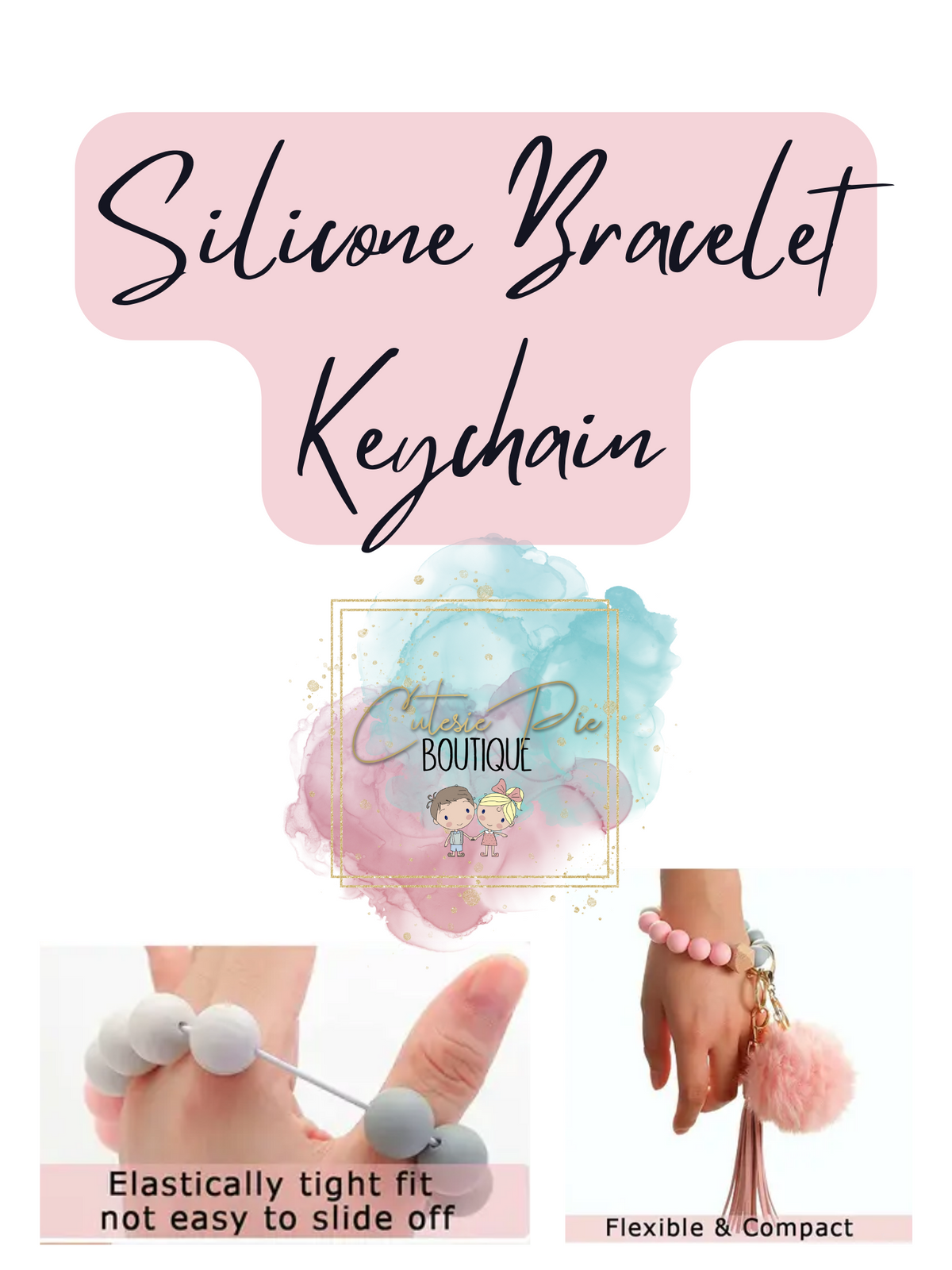Silicone Bead Bracelet Keychain | Silicone & Wooden Beads | Bag Charm & Keychain Accessory