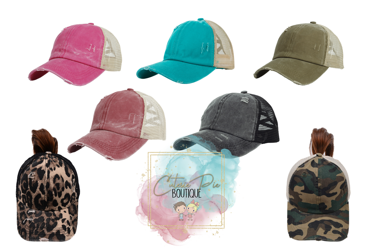DISTRESSED CAP / Up-do Hat / Ponytail Cap