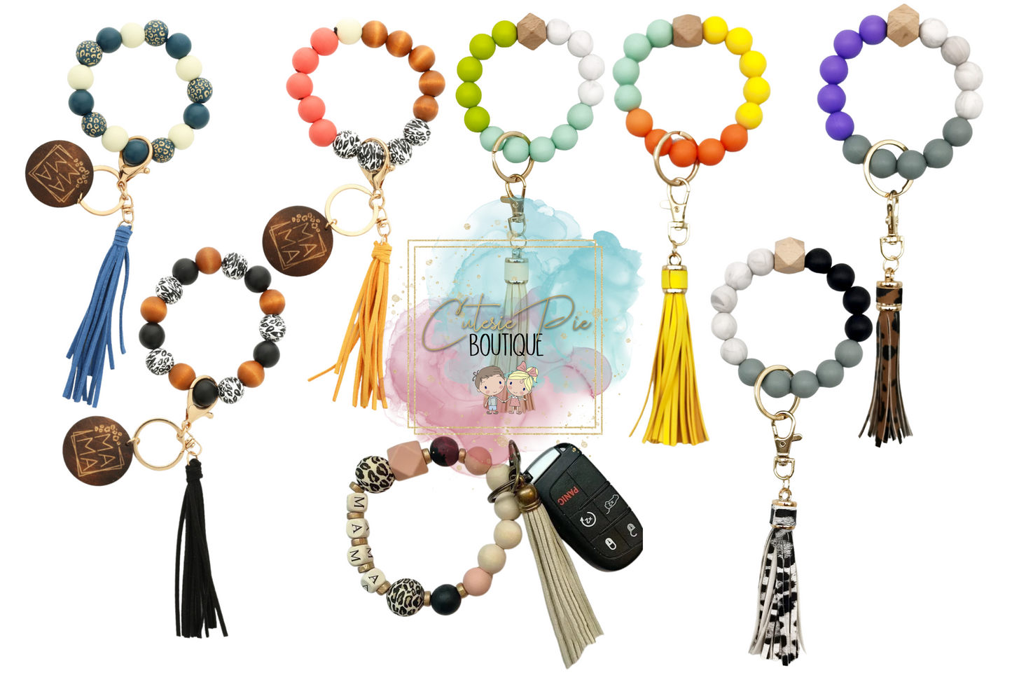 Silicone Bead Bracelet Keychain with Tassel | Bag Charm & Keychain Accessory