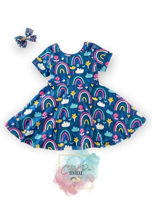 Rainbow Twirl Dress & Hair Bow Set
