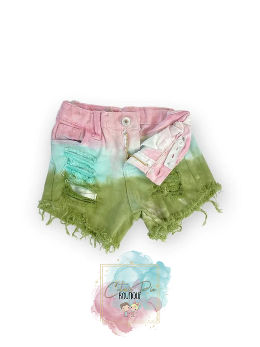 Baby Girls Tie Dye Distressed Denim Short