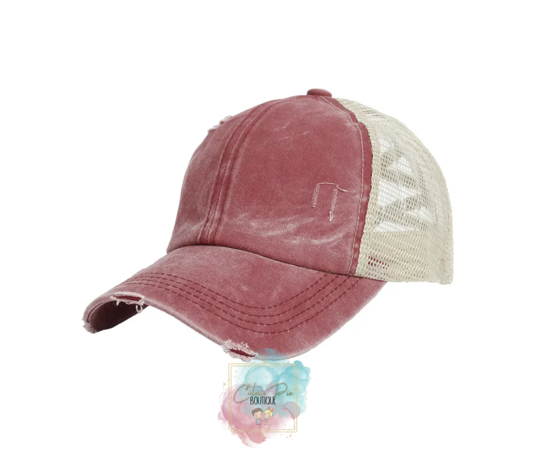 DISTRESSED CAP / Up-do Hat / Ponytail Cap