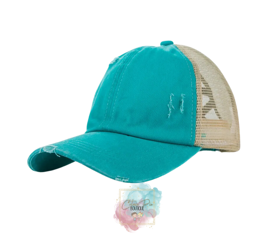 DISTRESSED CAP / Up-do Hat / Ponytail Cap